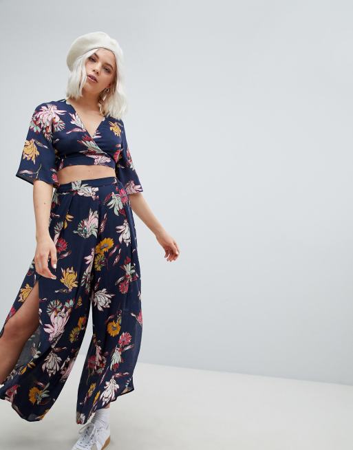 Pull Bear Two piece Floral Split Front PANTS