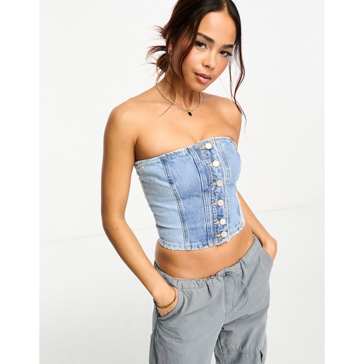 Pull&Bear two tone contrast denim corset top in blue - part of a set