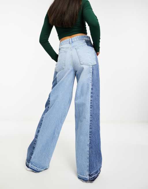 Pull&Bear two tone contrast wide leg jeans in blue - part of a set