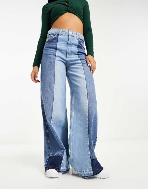 High Waist Two Colors Wide Leg Jeans