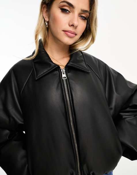 Pull&Bear ultra padded crop Dad jacket in black - view 1