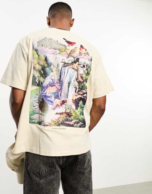 Pull&Bear – Unknown Paradise – Piaskowy T-shirt z nadrukiem