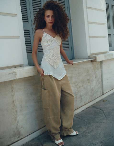 Pull&Bear utility barrel-byxor i khaki - view 1