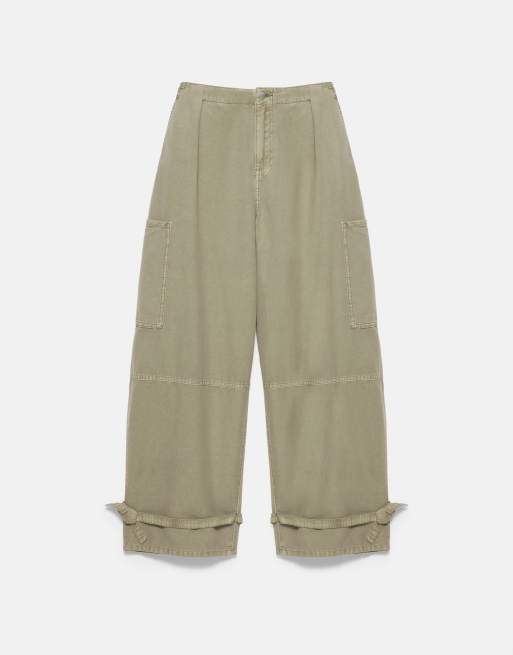Pull&Bear Utility barrel trousers in khaki, 5 of 7