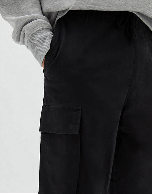 Trousers & Chinos Pull&Bear utility cargo trousers in black 