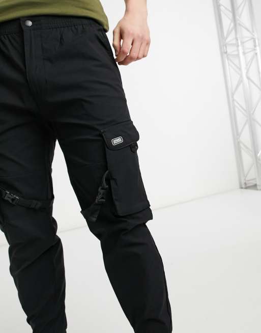 Pull&Bear utility cargo trousers in black | ASOS