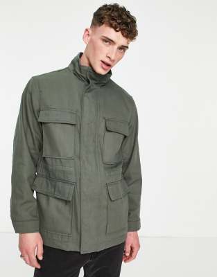 Pull&Bear utility jacket in khaki - ASOS Price Checker