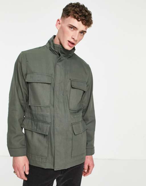 Pull&Bear utility jacket in khaki | ASOS