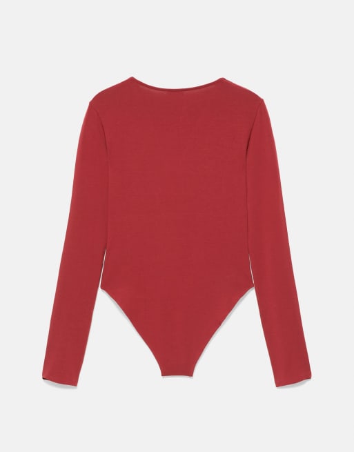 Pull&Bear V-neck bodysuit in burgundy, 7 of 7