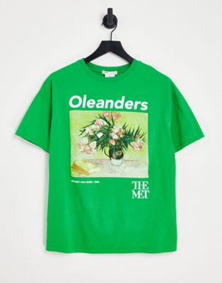 Pull&Bear Van Gogh graphic oversized t-shirt in green
