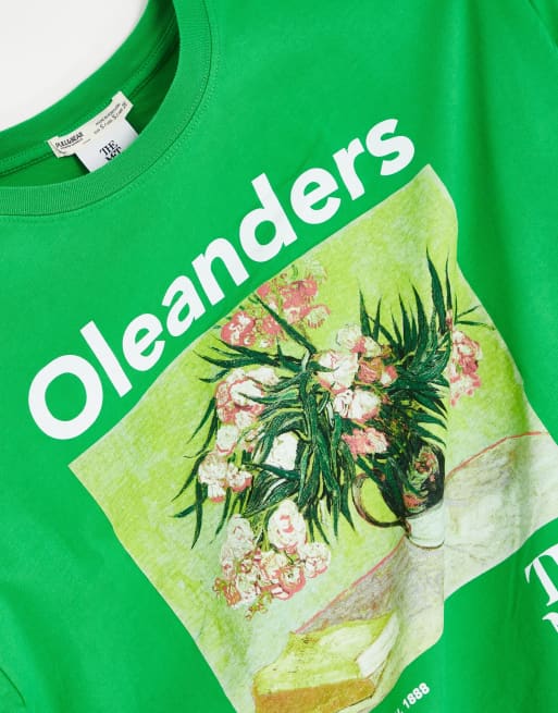 Pull Bear Van Gogh graphic oversized T shirt in green