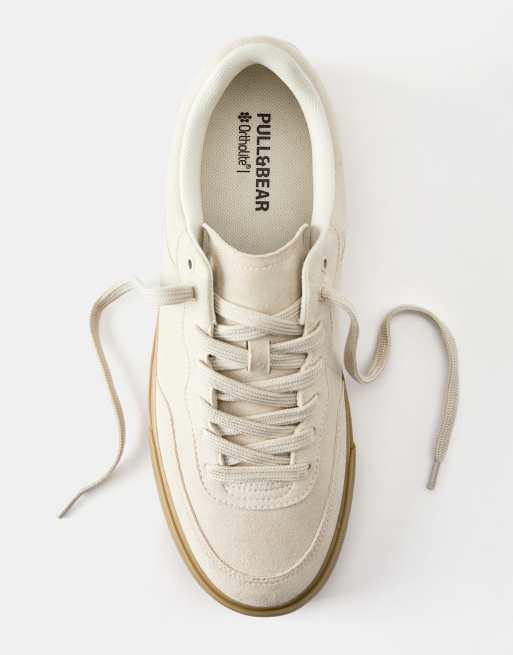Pull&Bear vardagliga sneakers i naturvit mocka, 4 av 4