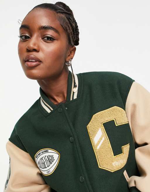 Pull&Bear Varsity Bomber Jacket With Collar And Embroidery, 52 OFF