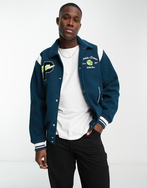 Pull&Bear - Varsity bomberjack met tennisprint in groenblauw
