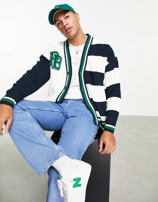 Pull Bear varsity cardigan in white