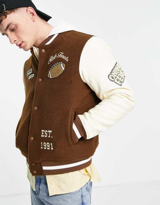 Pull Bear varsity jacket in brown