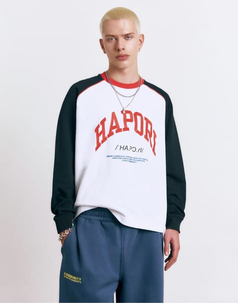 Pull&Bear Varsity round neck sweatshirt in white - view 1