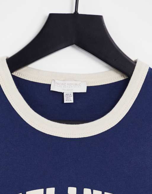 CROPPED T-SHIRT WITH SLOGAN - White / Navy