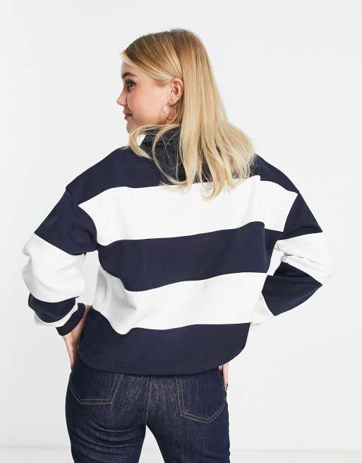 Striped drop shoulder discount crop polo shirt