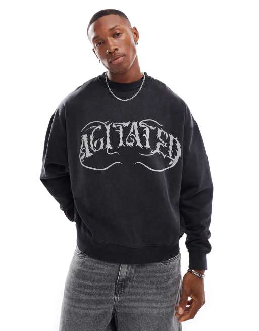 Pull&Bear - Vasket koksgrå sweatshirt med gotisk print