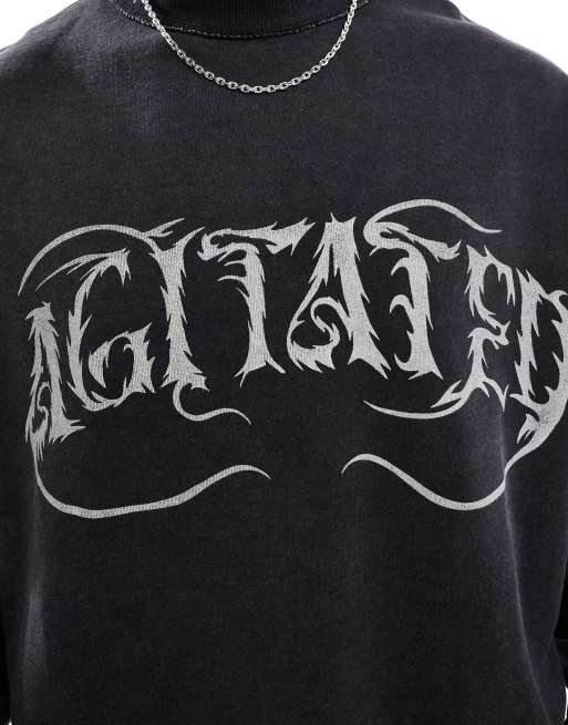 Pull&Bear - Vasket koksgrå sweatshirt med gotisk print, 3 af 4
