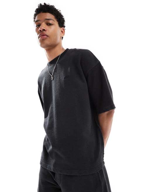 Pull&Bear - Vasket sort T-shirt i jersey - Del af sæt