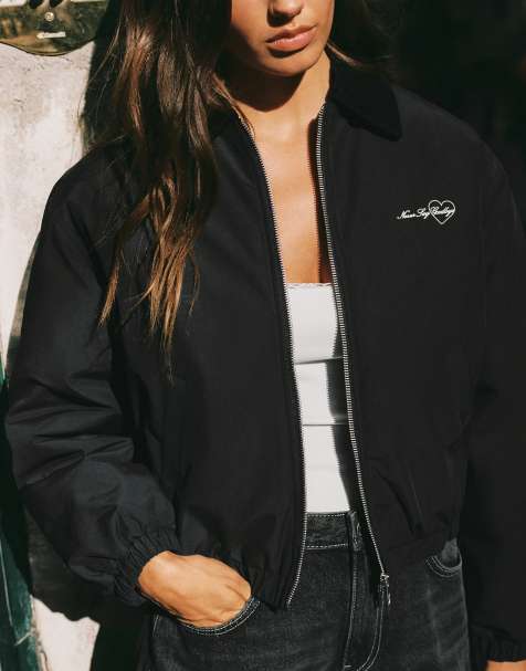 Pull&Bear vaxad bomberjacka i mörkgrått - view 1