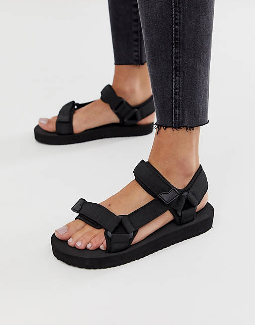 Pull&Bear velcro fasten sandals in black
