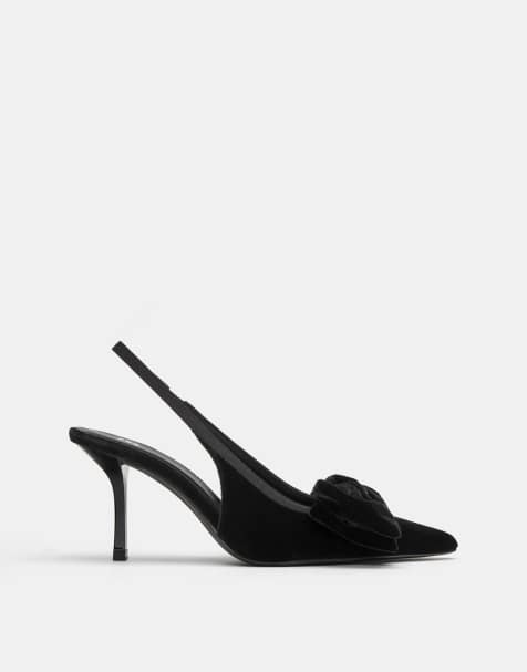 Pull&Bear Velvet high-heeled shoes in black - view 1