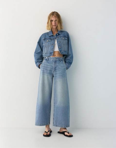 Pull&Bear – Verstellbare Ballon-Jeans in Blassblau - view 1