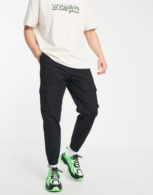 Pull&Bear – Verstellbare Cargohose aus Ripstop-Gewebe in Schwarz | ASOS