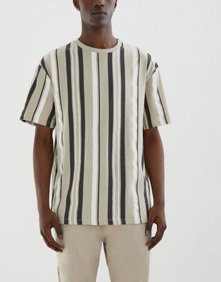 Pull&Bear vertical stripe t-shirt in brown
