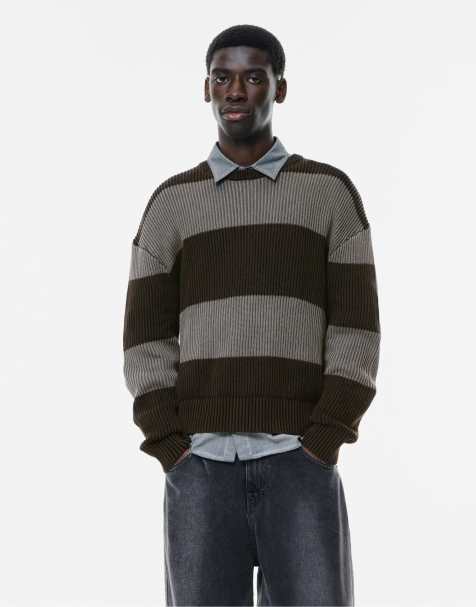 Pull&Bear - Vervaagde gebreide sweater met acid wash in gemêleerd zwart - view 1