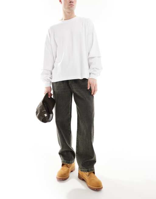 Pull&Bear – Verwaschene Hose mit weitem Bein in Grau