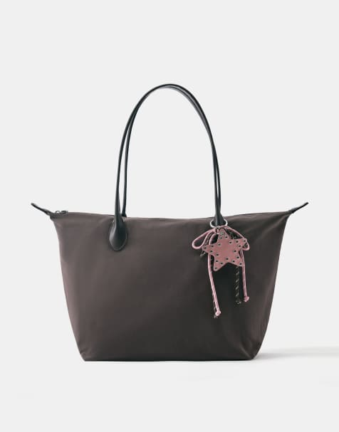 Pull&Bear verzierte Nylon-Shopper in Braun - view 1