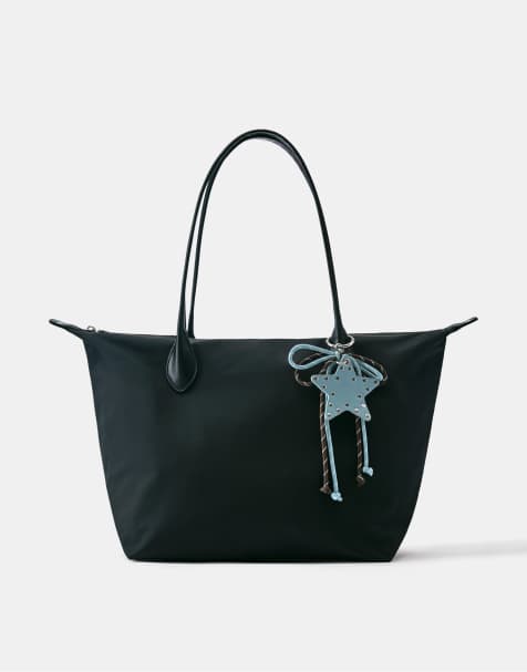 Pull&Bear verzierte Nylon-Shopper in Schwarz - view 1