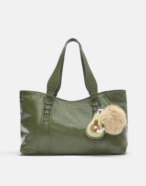 Pull&Bear – Verzierte Shopper-Tasche in Khaki - view 1