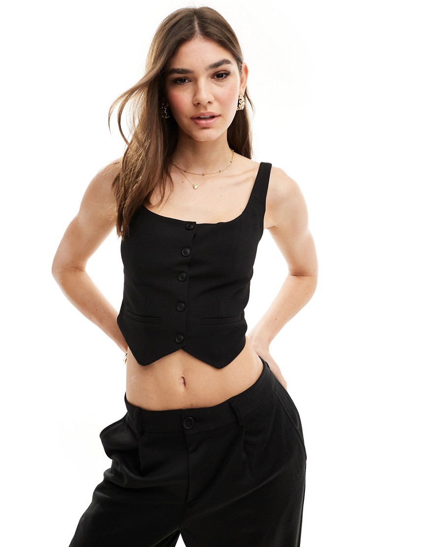 Pull & Bear Vest Corset Style Top In Black