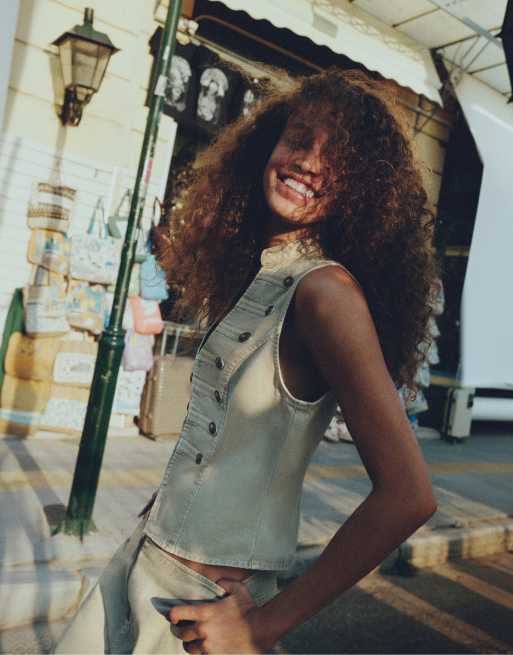 Pull&Bear vest med knapper i khaki, 2 af 6