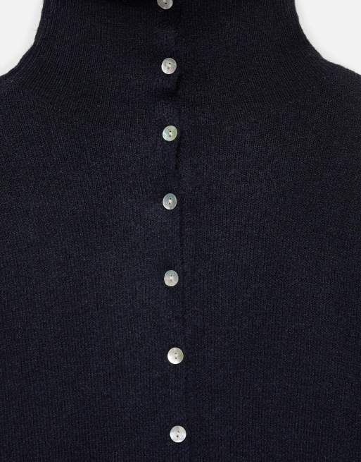 Pull&Bear vest met opstaande boord en knopen in marineblauw, 7 van 7