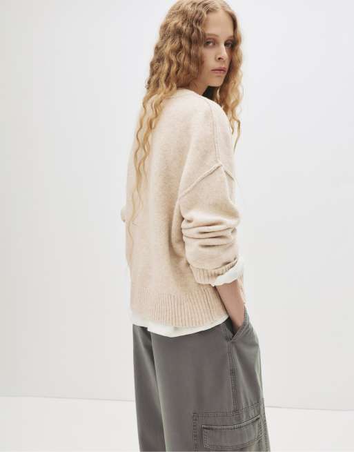 Pull&Bear - Vest met raglanmouwen en knopen in zandkleur, 3 van 4
