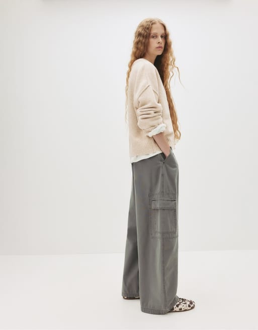 Pull&Bear - Vest met raglanmouwen en knopen in zandkleur, 4 van 4