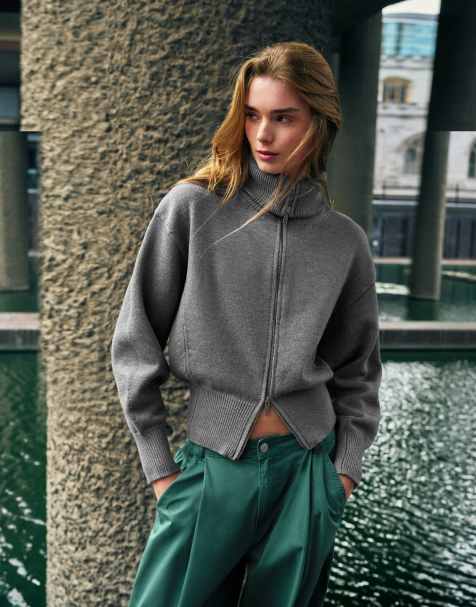 Pull&Bear vest met rits in grijs gemêleerd - view 1