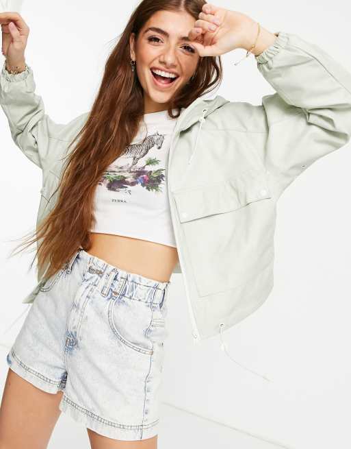 Pull&Bear - Veste à capuche en similicuir - Vert menthe