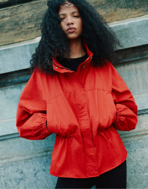 Pull&Bear veste à taille coulissée rouge - view 1
