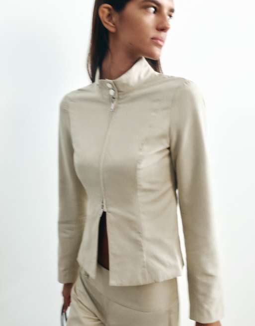 Pull&Bear veste ajustée à col montant sable, 3 de 7