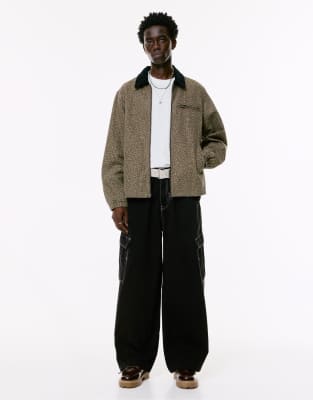 Pull & Bear - Veste avec col en velours côtelé - Léopard-Multicolore