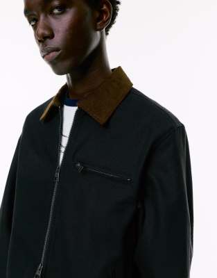 Pull & Bear - Veste avec col en velours côtelé - Noir