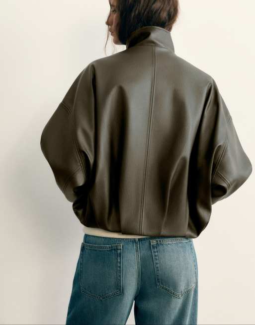 Pull&Bear veste ballon effet cuir kaki, 2 de 7