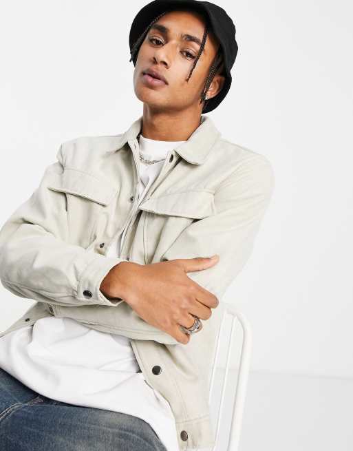 Pull&Bear - Veste camionneur en imitation daim - Taupe